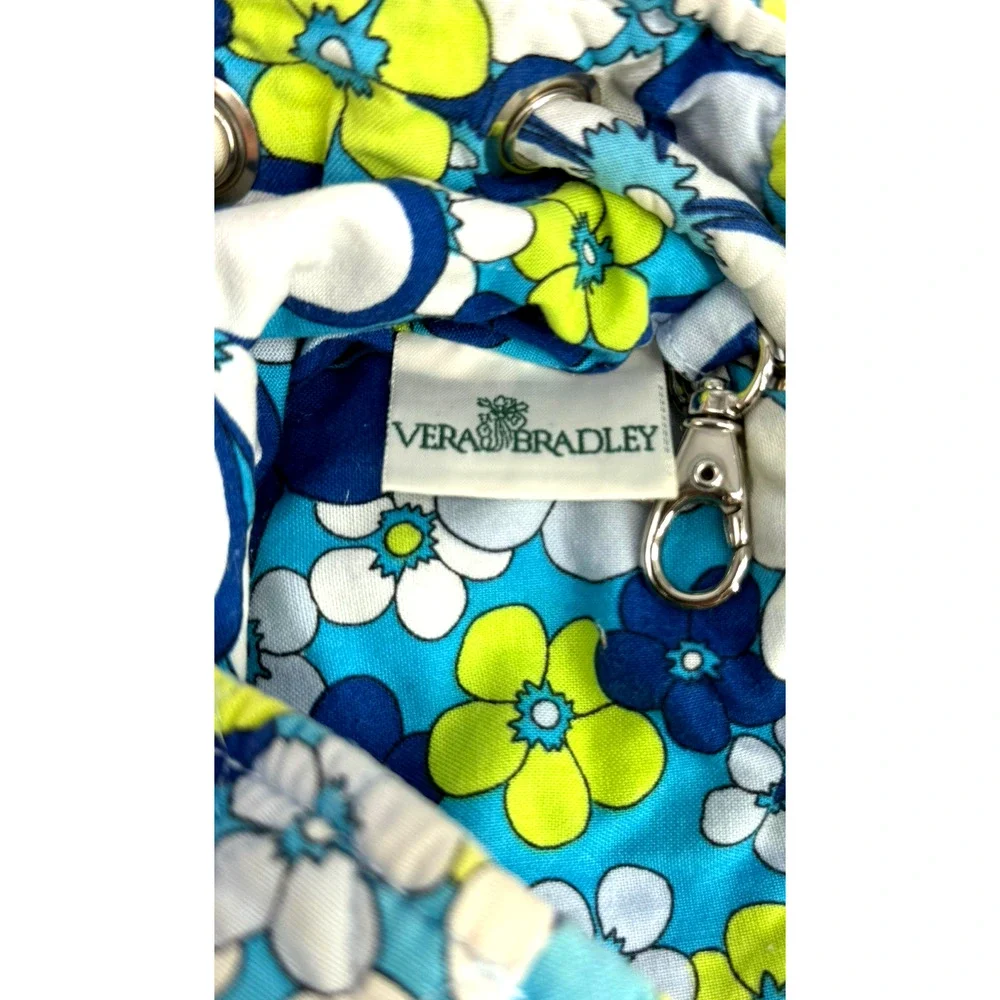 Vera Bradley Petal Power Blue Drawstring Backsack Front Pockets Quilt Retired